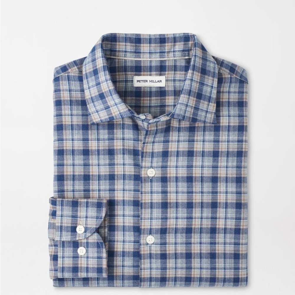Peter Millar Navy and Beige Plaid Shirt